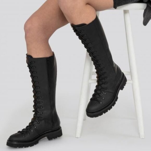 Grenson Nanette Knee-High Combat Boot in Black (US 8, UK 5.5)